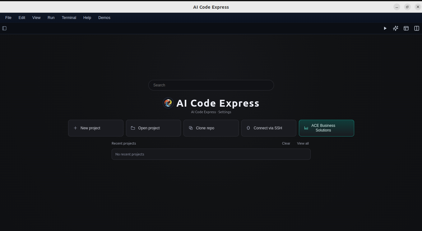 Welcome screen — ACE Business Entry