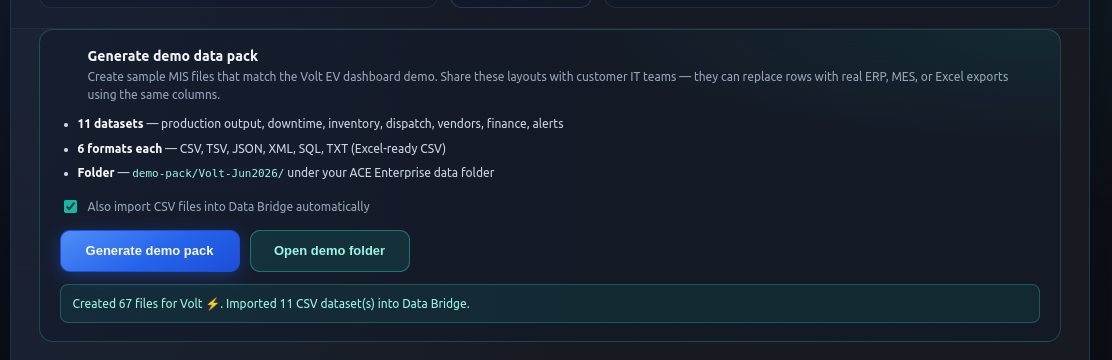Generate demo pack — Demo Pack Generate